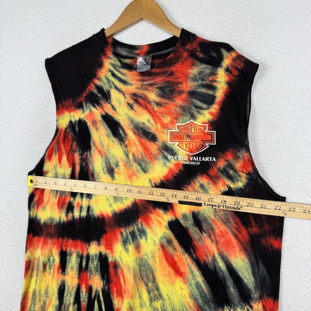 Y2K Harley Davidson Motorcycle XL Tie Die Sleeveless Muscle Shirt Grunge Punk - Picture 8 of 9